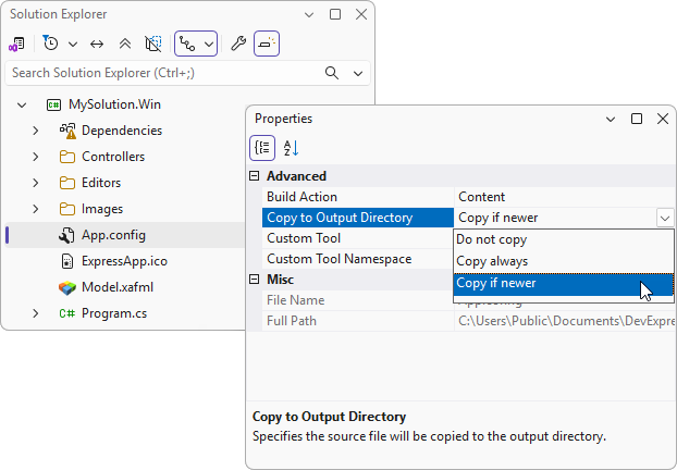 Set CopyToOutputDirectory property