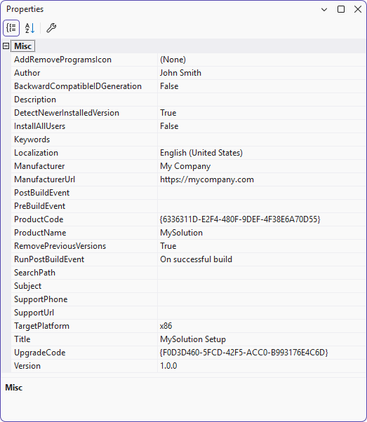 Setup project properties
