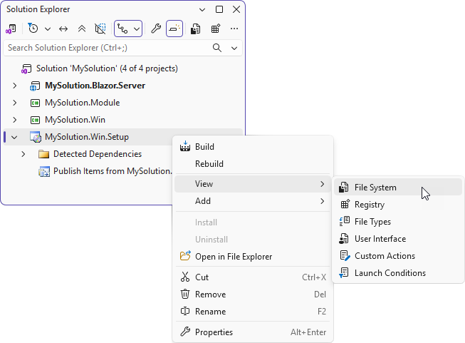 View File System menu item