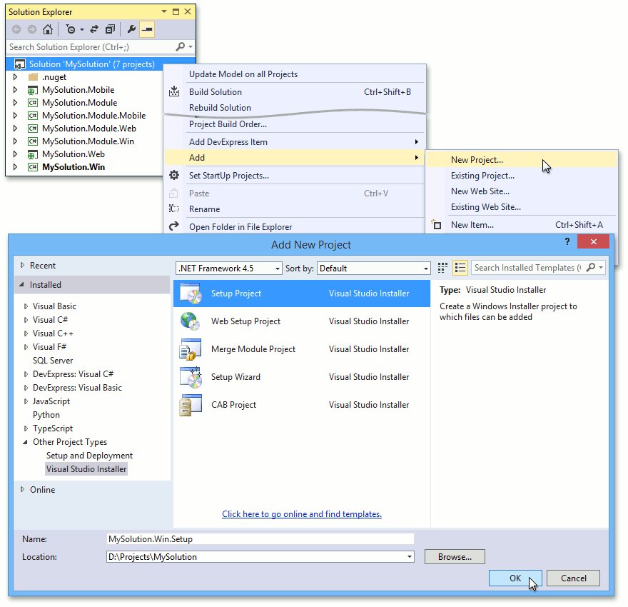 Setup Project Deployment of a Windows Forms Application | eXpressApp  Framework | DevExpress Documentation