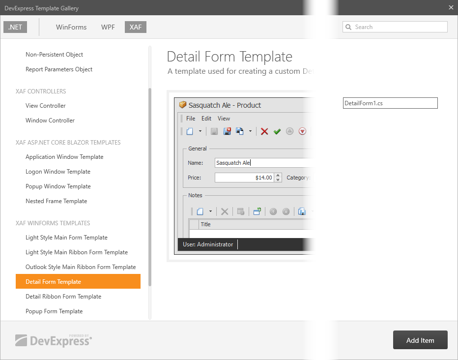 Template Gallery, DevExpress