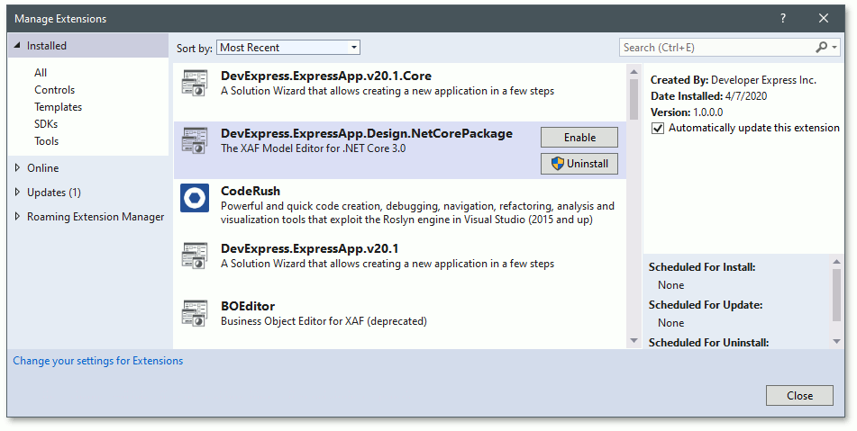 extensions-and-updates-core-package
