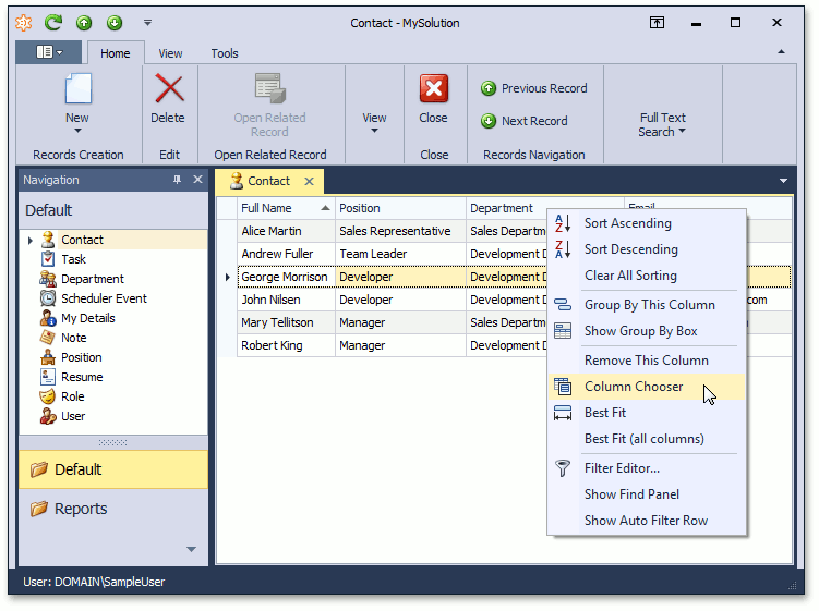 XAF Windows Forms Grid List Editor Designer, DevExpress