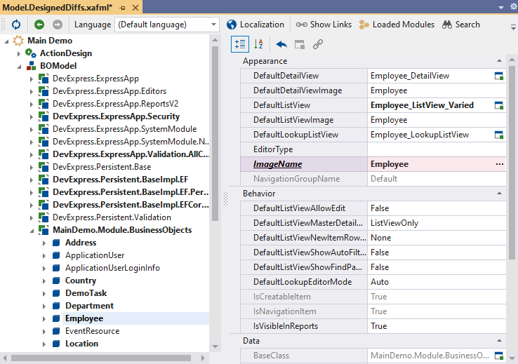 Employee node properties