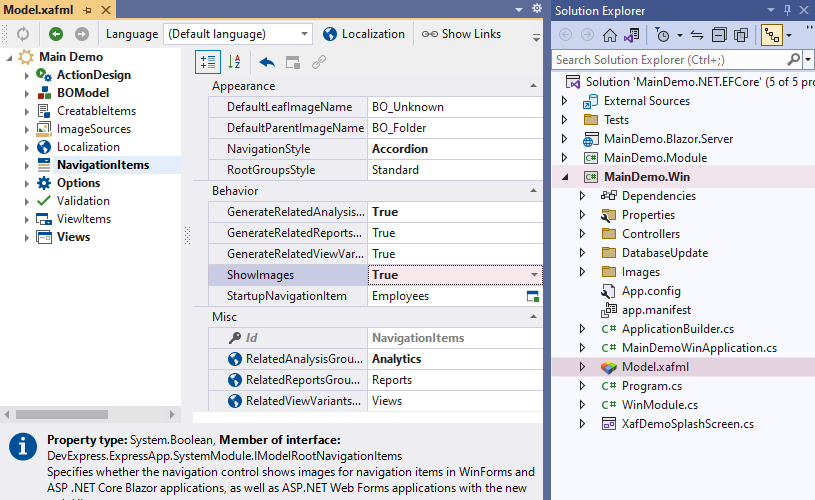 WinForms Model Application NavigationItems node