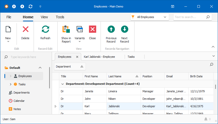 XAF Windows Forms Tabbed View, DevExpress