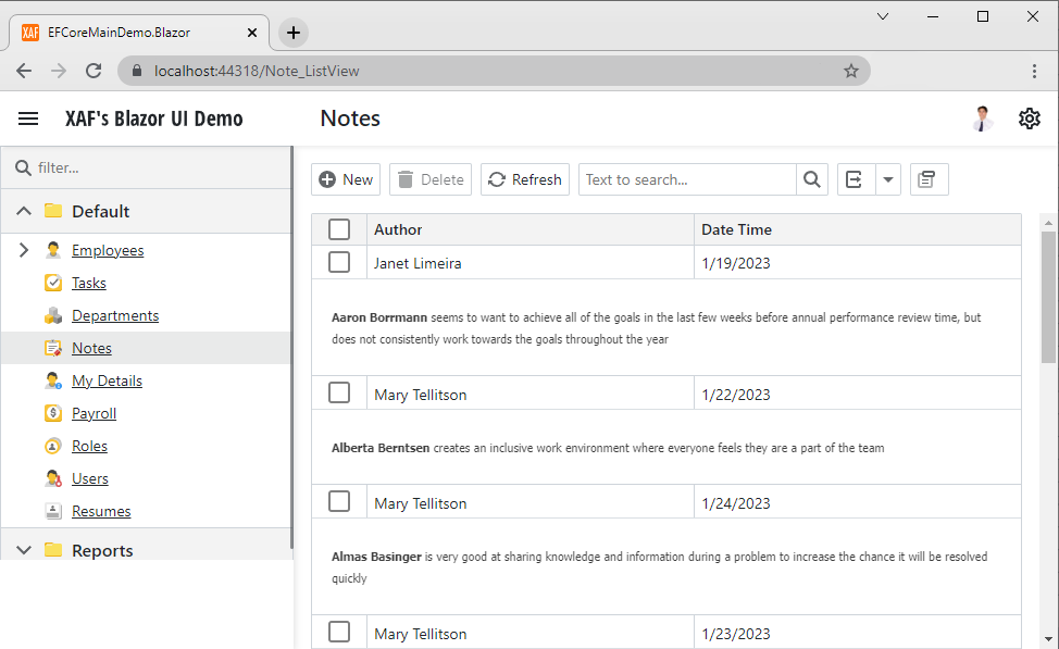 Preview section in Note List View, DevExpress