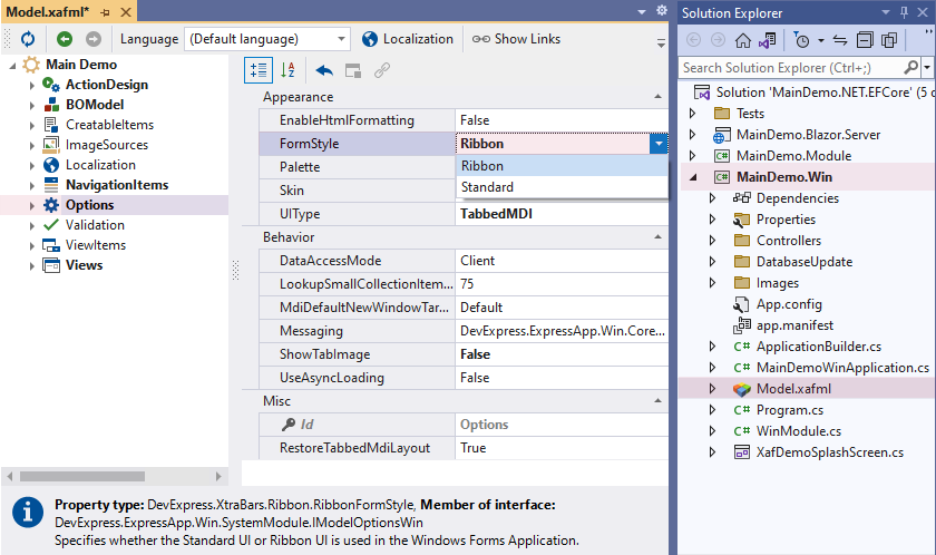 Ribbon UI Setup in Model Editor, DevExpress