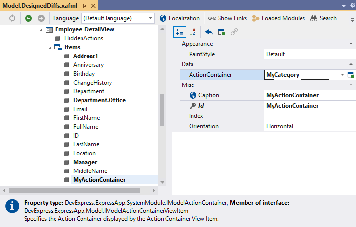 XAF Model Editor Layout Customization, DevExpress