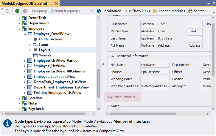 XAF Model Editor Layout Customization, DevExpress