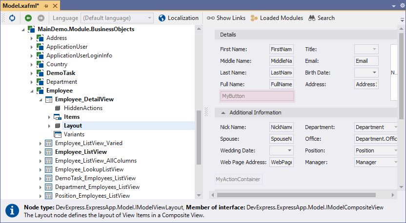 XAF Windows Forms, Customize Detail View Layout, DevExpress