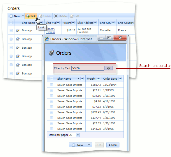 XAF ASP.NET Web Forms Link Action, DevExpress