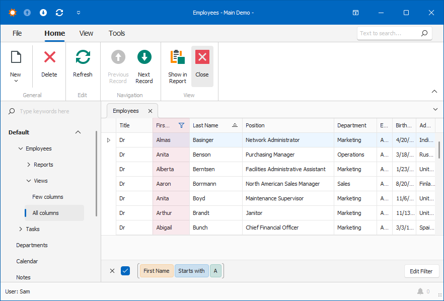 Windows Forms XAF ListView Filter, DevExpress