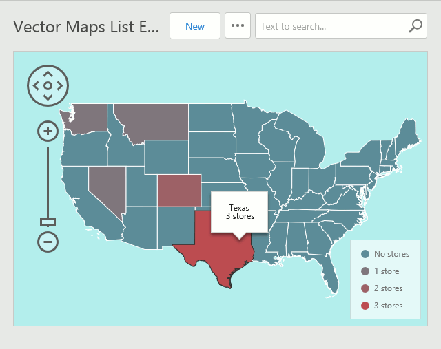 A List View with areas on a vector map in an ASP.NET application