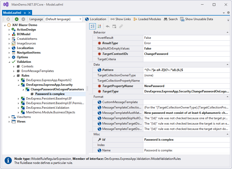 Model Editor - Validation Properties