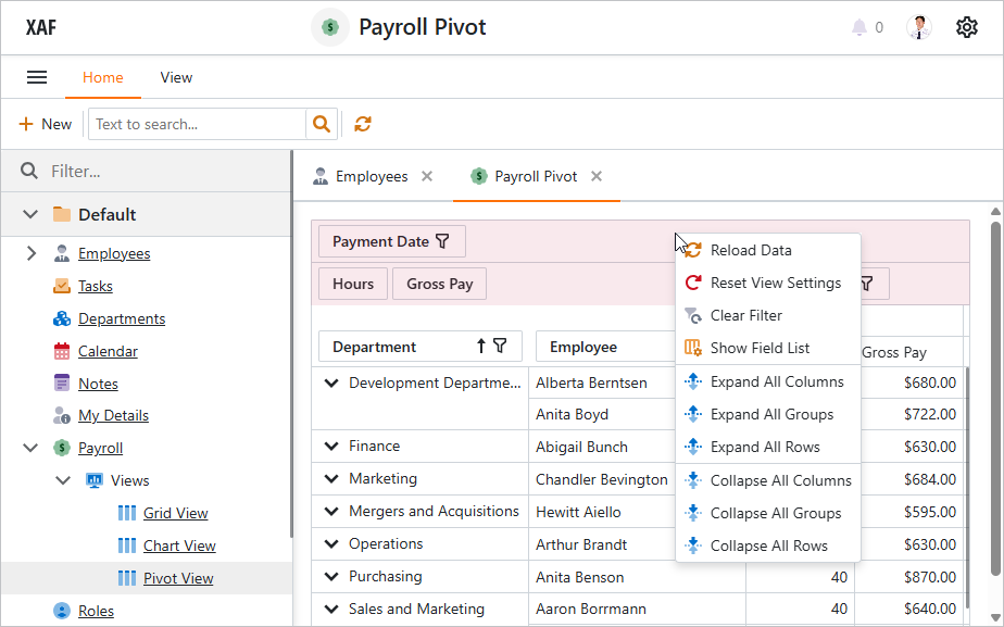 Pivot Grid context menu