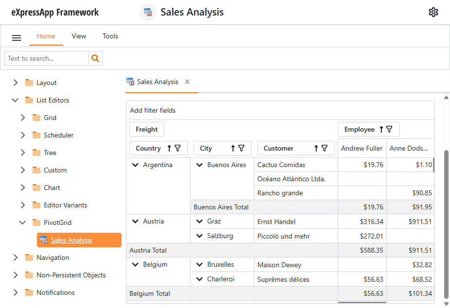 Blazor Pivot Grid List Editor