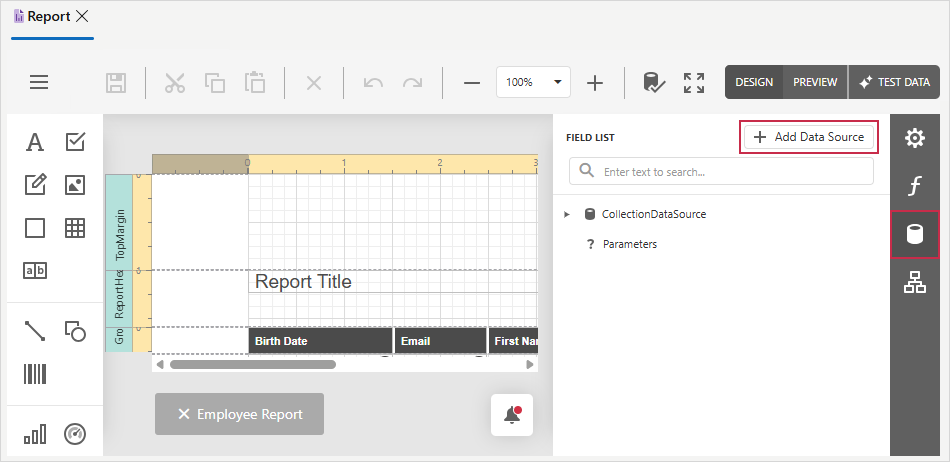 XAF ASP.NET Core Blazor ReportsV2 Add Data Source Command