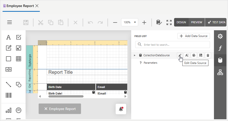 XAF ASP.NET Core Blazor ReportsV2 Edit Data Source Command