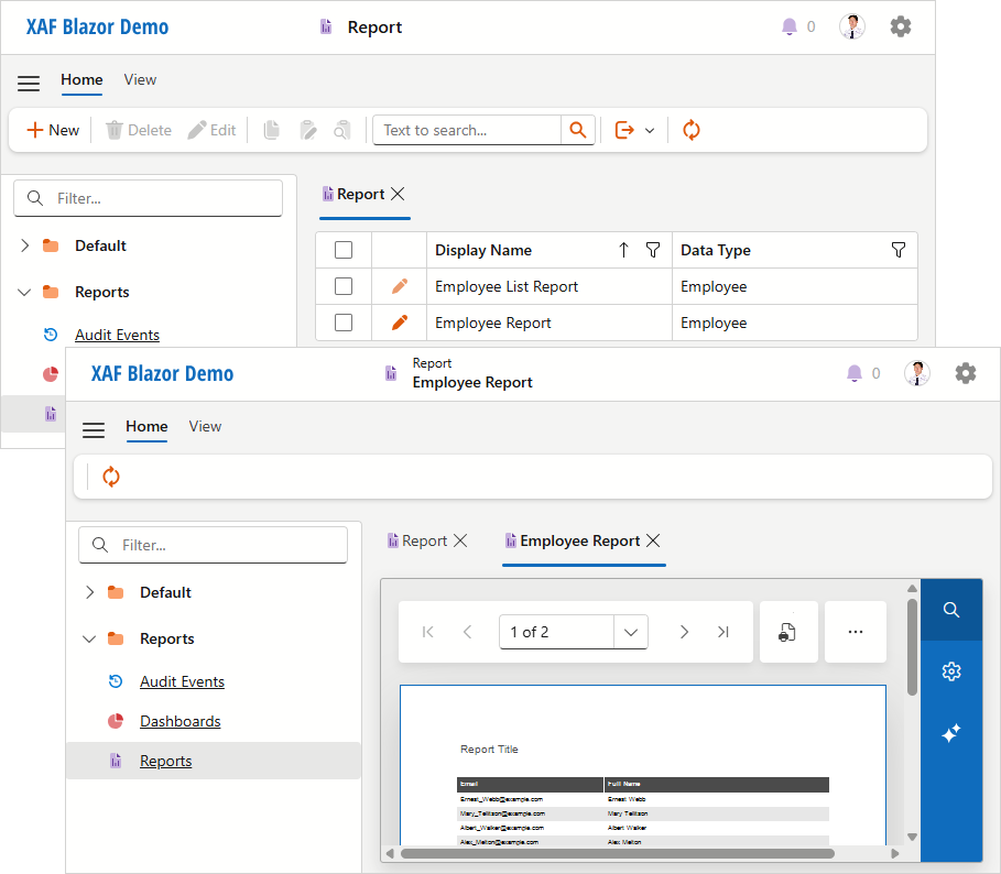 XAF ASP.NET Core Blazor ReportsV2 Preview, DevExpress