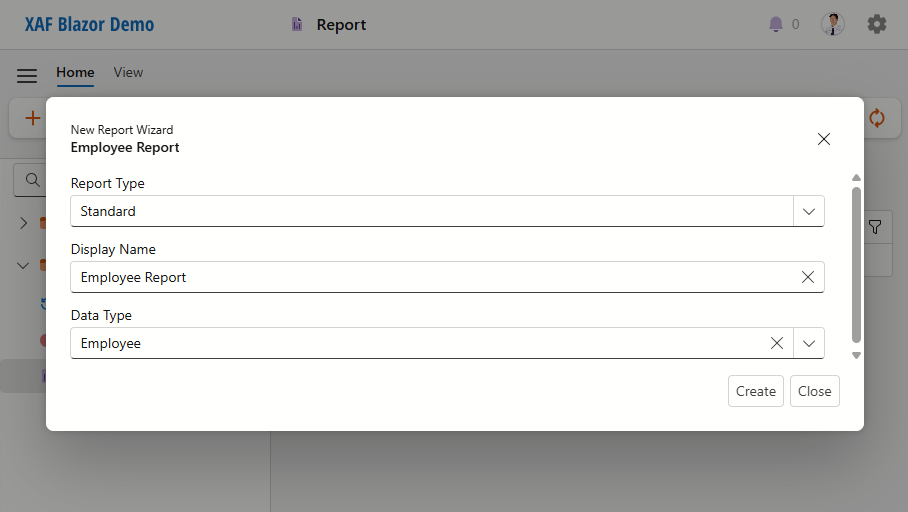 XAF ASP.NET Core Blazor ReportsV2 Wizard, DevExpress