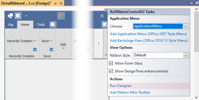 Run Designer option, DevExpress
