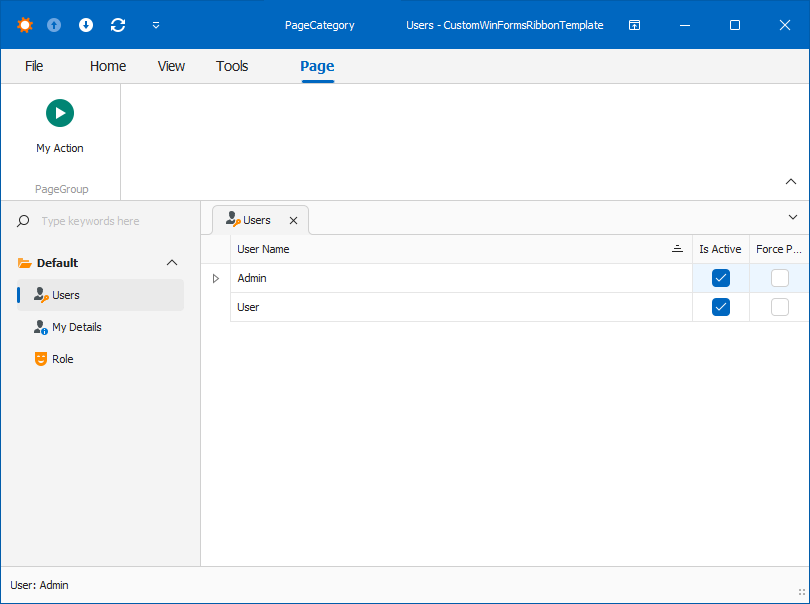 Windows Forms Application with Customized Ribbon Template, DevExpress