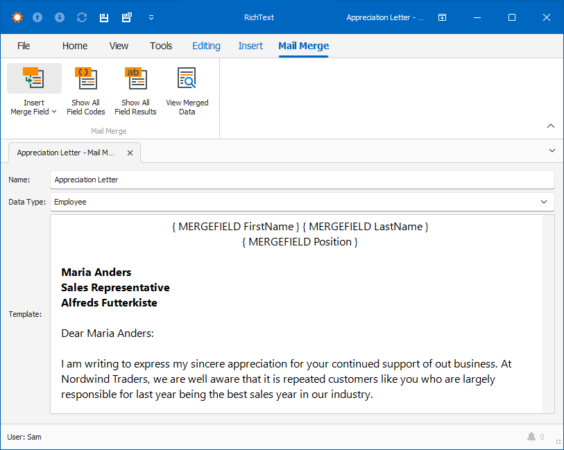 **Show All Field Codes** in a WinForms application