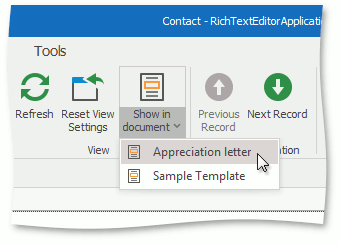 **Show in document** in a WinForms application