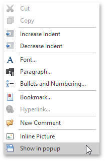 Show in popup context menu command