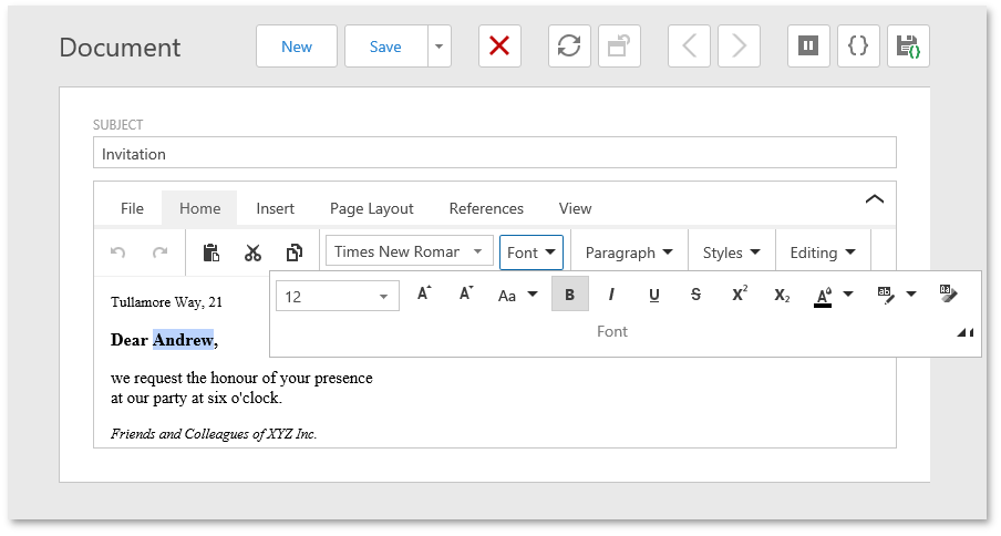 The ASPxRichTextPropertyEditor in an ASP.NET Web Forms application