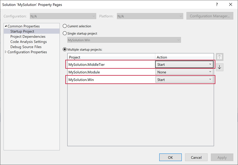 Run WinForms and Middle Tier Security projects