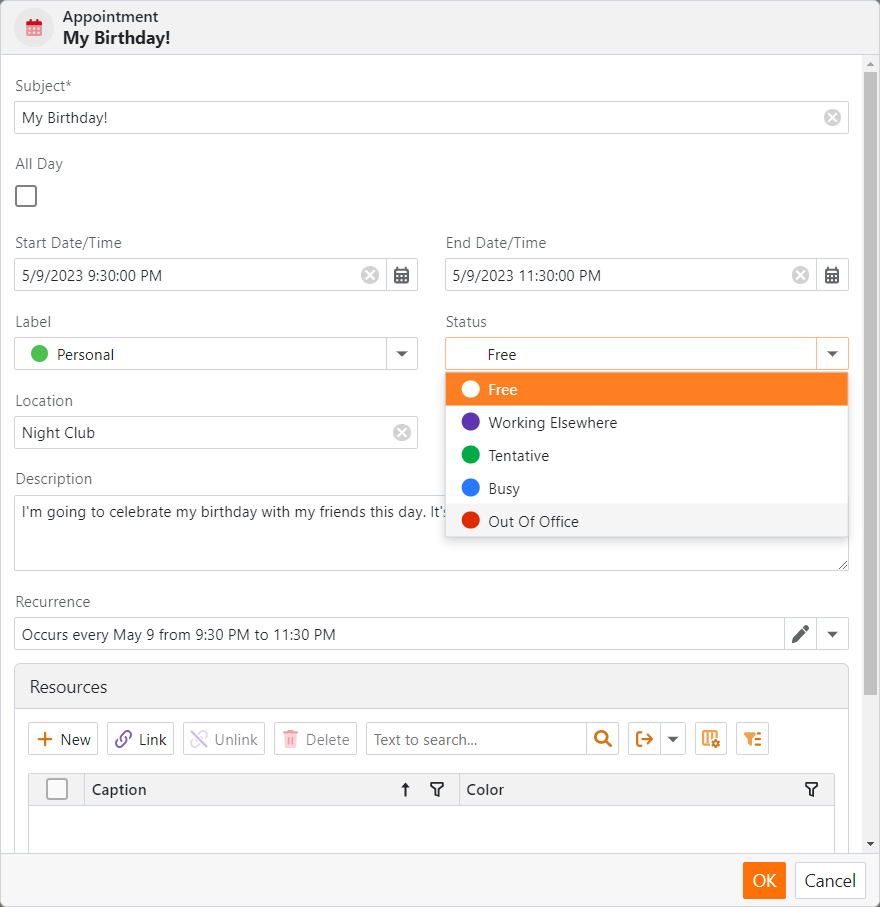 Scheduler Module Detail View ASP.NET Core Blazor, DevExpress