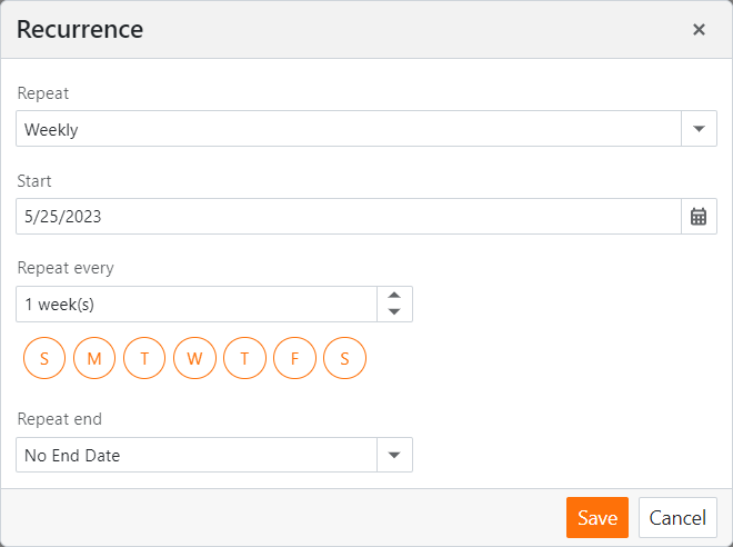 Recurrence Dialog in ASP.NET Core Blazor, DevExpress