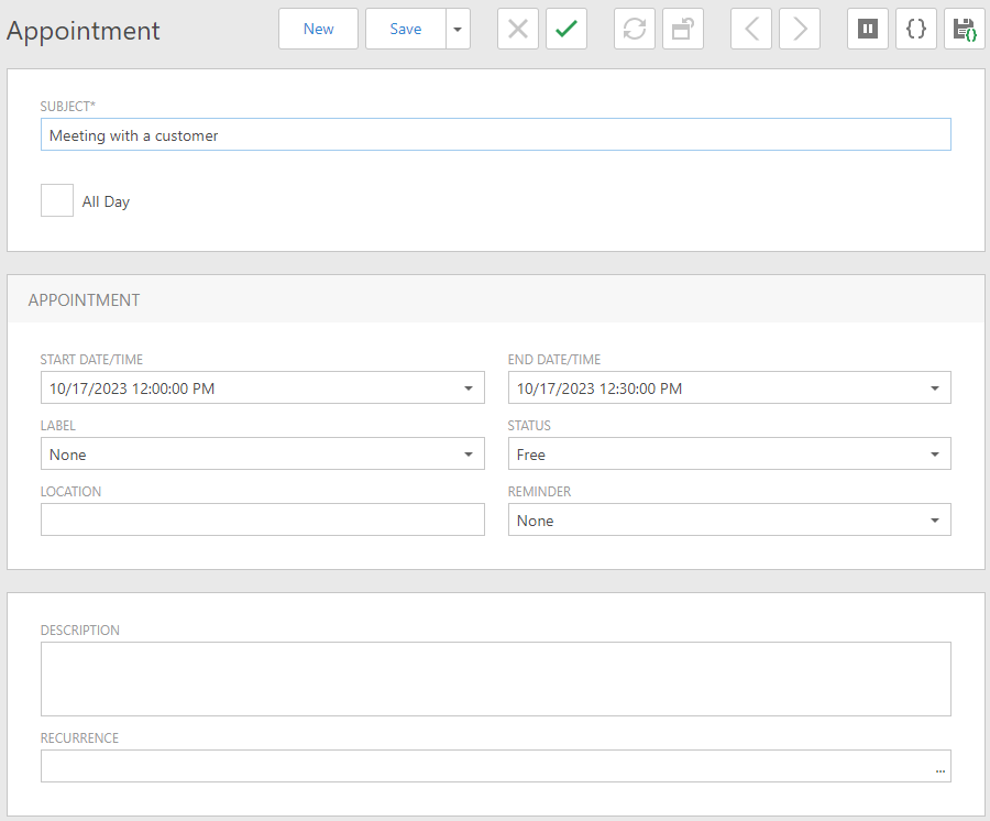 Scheduler Module Detail View ASP.NET Web Forms, DevExpress