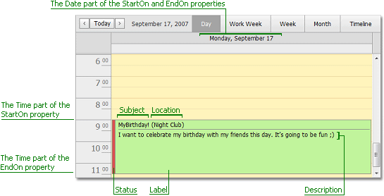 Scheduler Module List View ASP.NET Web Forms, DevExpress