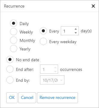 Recurrence Dialog in ASP.NET Web Forms, DevExpress