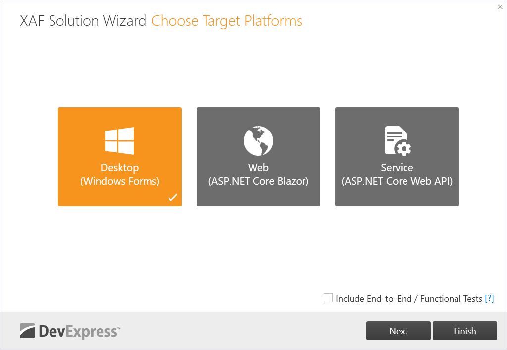 Solution Wizard: select a platform
