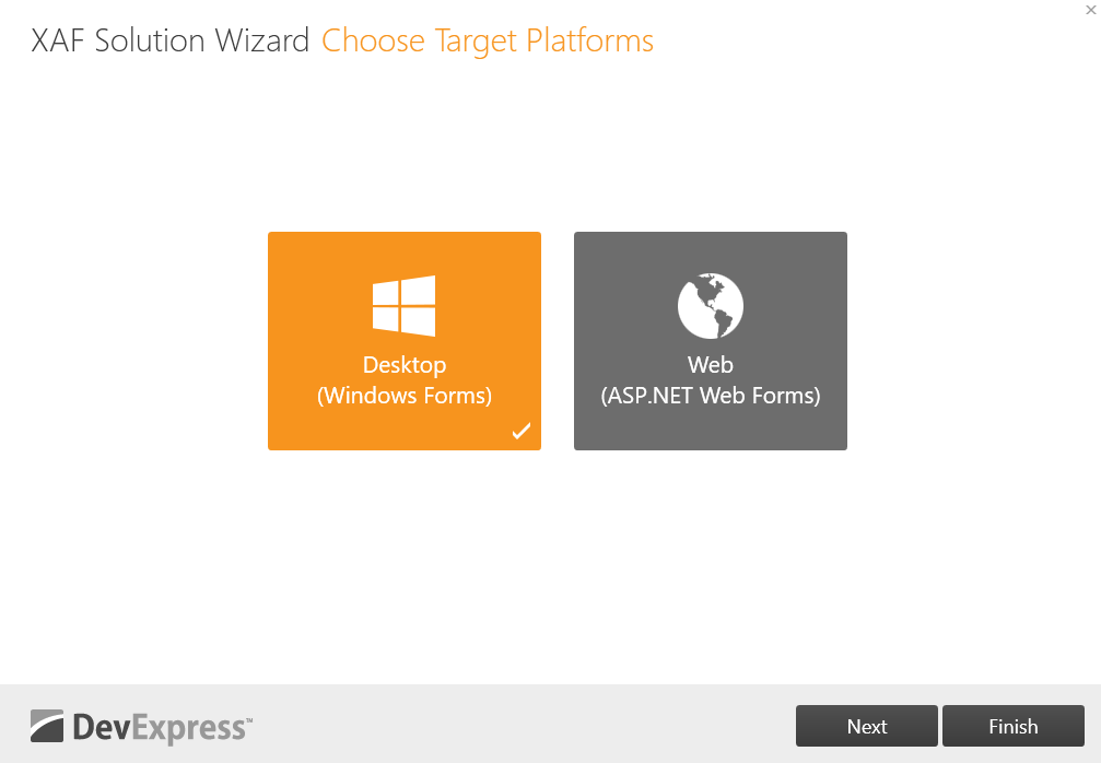 Solution Wizard: select a platform