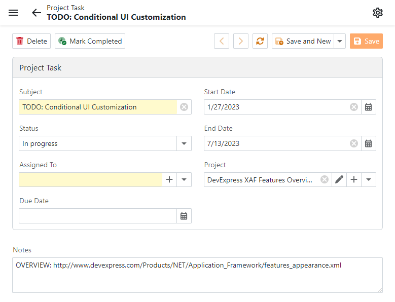 The ASP.NET Core Blazor conditional appearance in a Detail View, DevExpress