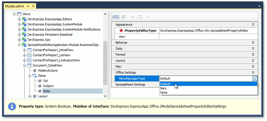MenuManagerType property in Model Editor