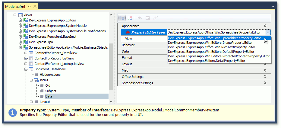 Spreadsheet Property Editor in Model Editor