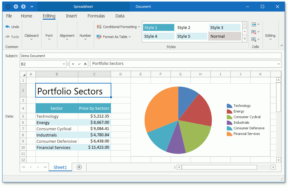 The SpreadsheetPropertyEditor in a WinForms application
