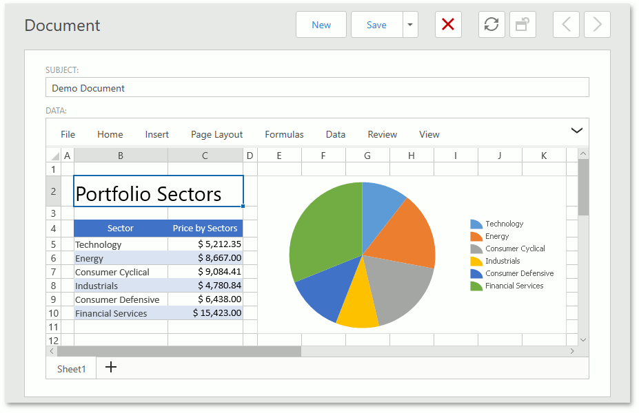 The ASPxSpreadsheetPropertyEditor in an ASP.NET application