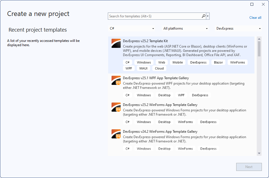 DevExpress 25.2 Template Kit