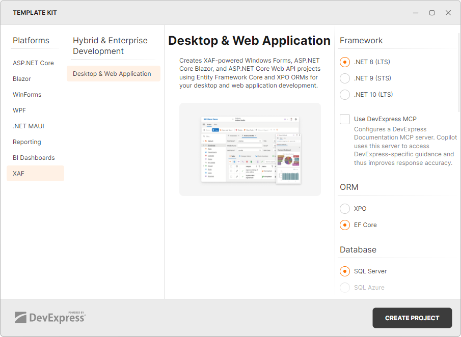 Create a new project window