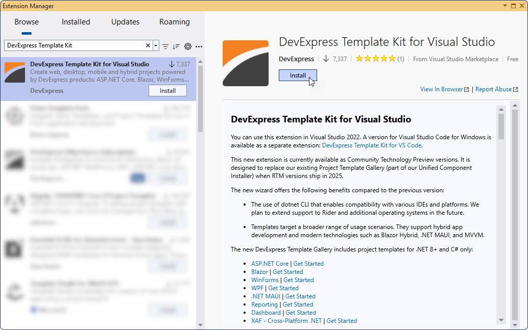 Template Fit in VS marketplace