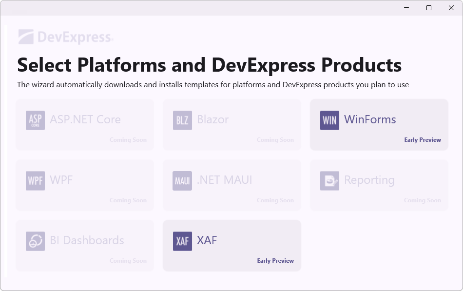 XAF - Select Platform Dialog