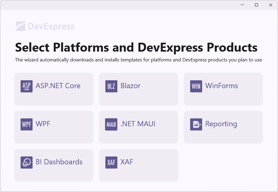 Select "XAF" in the Template Kit, DevExpress