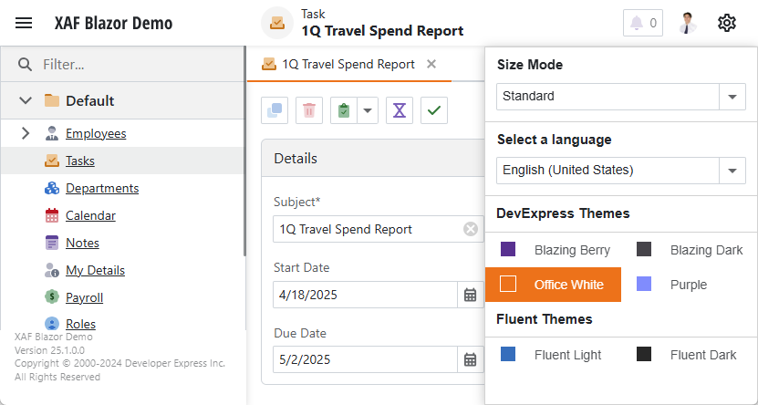 Theme Switcher in an XAF Blazor Application